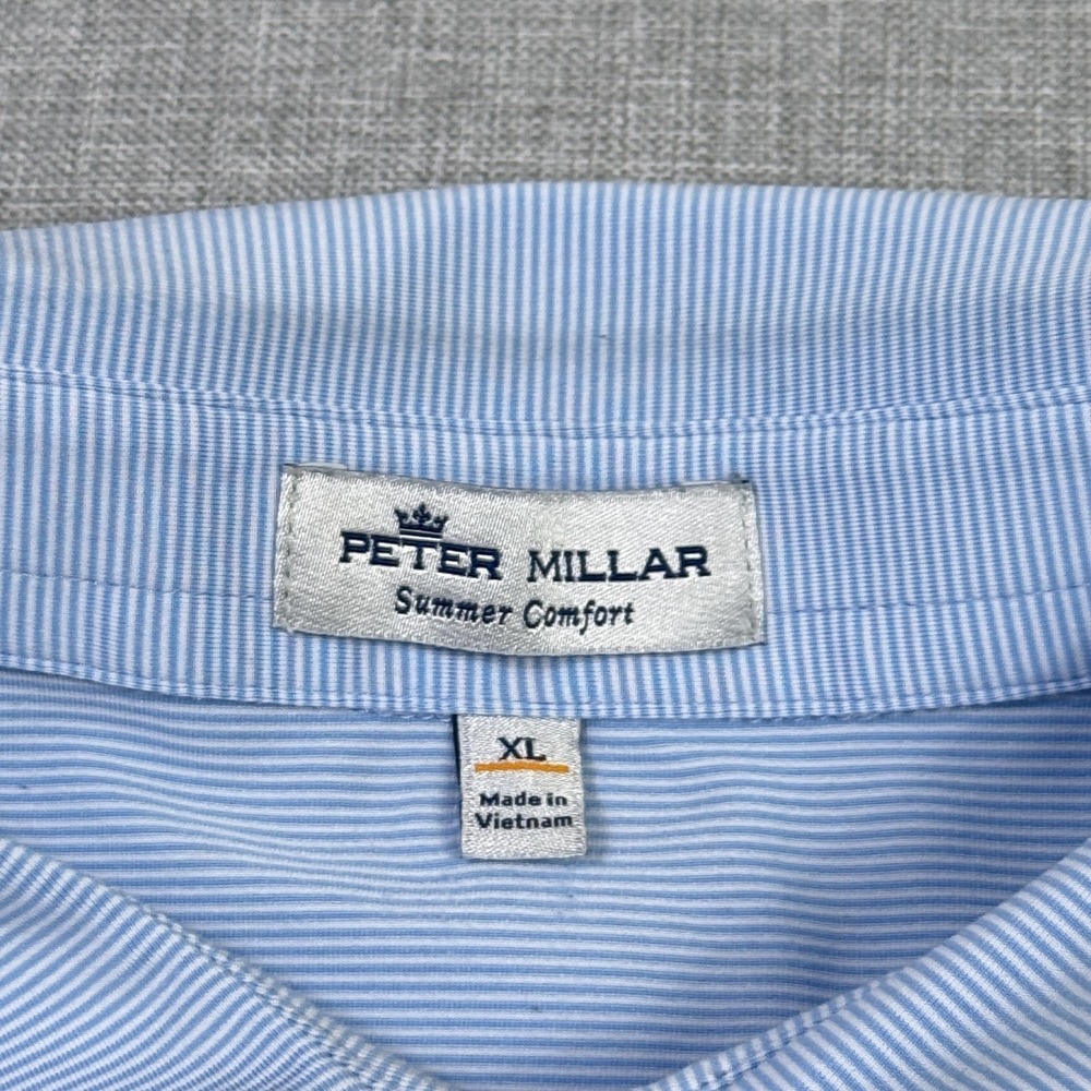 Peter Millar Polo Shirt Mens XL Blue Striped Short Sleeve‎ Summer Comfort - Picture 2 of 9